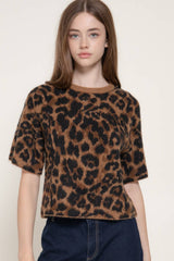 Short Sleeve Leopard Jacquard Sweater