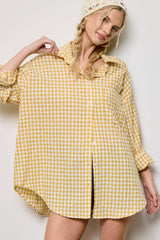 Oversized Gingham Button Down Shirt: Light Blue / L