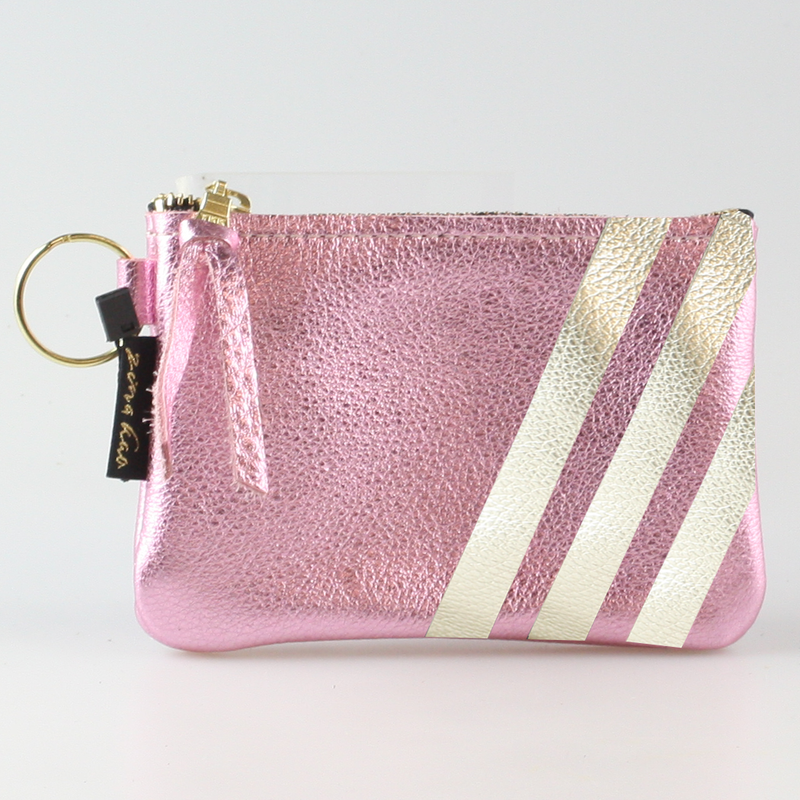 The Kara Wallet: 3 Side Stripes: Jet w/Platinum Stripes / Lobster