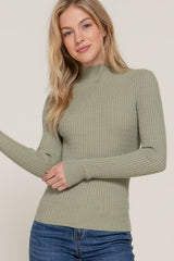 Long Sleeve Mock Neck Rib Sweater  : RED