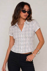 Plaid Button Front Blouse