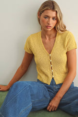 T6284   CAP SLEEVE BUTTON FRONT TOP: BEIGE / L