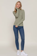 Long Sleeve Mock Neck Rib Sweater  : RED