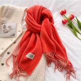 Double Sided Faux Cashmere Scarf-Solid Color Shawl_CWASC0968: Beige / (OS) 2