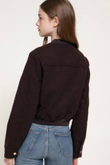 Long Sleeve Crew Neck Felt Jacket with Pocket Flap Detail: BRN-dark brown / L