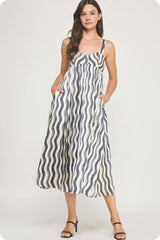 Wavy Striped Satin Midi Dress