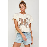 TWO TIGERS GRAPHIC CROP TOP: PEPPER / L