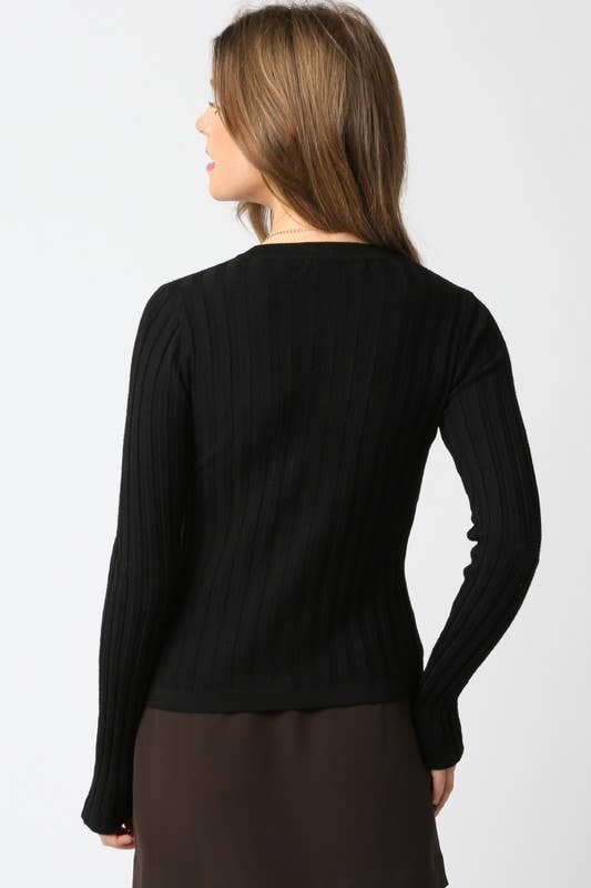 Haley Knit Button Top: Black