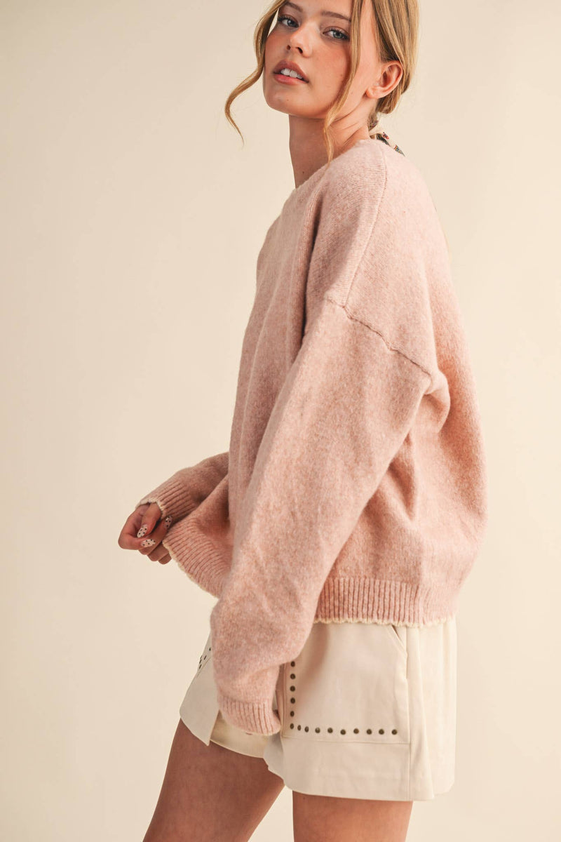 Olive Contrast Trim Sweater