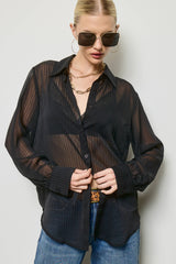 Sheer Stripe Button Down Blouse