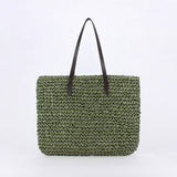 Woven Tote Bag with Contrast Handles: BEIGE / OS