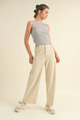 MMP623   STRAIGHT WIDE LEG DENIM PANTS: ECRU / L