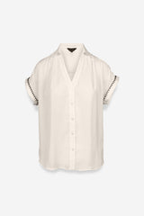 Whipstitch Short Sleeve Button Up Blouse