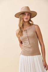8571GK Ribbed Henley Tank Top: Olive / Contemporary / L