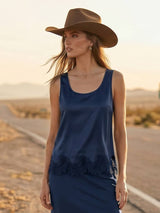 SILKY POLY TANK TOP WITH LACE HEM