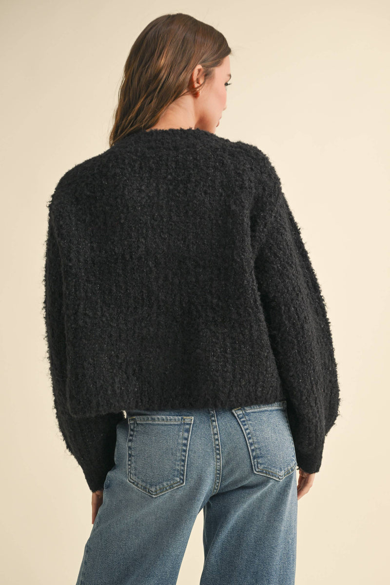 Fuzzy Black Cardigan Sweater