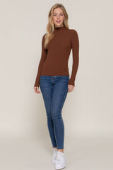 Long Sleeve Mock Neck Rib Sweater  : RED