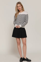 Crew Neck Stripe Sweater Cardigan