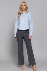Long Sleeve Button Down Crop Linen Blend Shirt