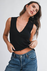 V NECK TANK TOP BROWN