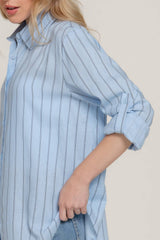 Long Sleeve Button Down Stripe Linen Oversized Shirt: