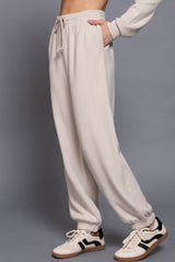 Elastic Waist Soft Jogger Pants:BEIGE