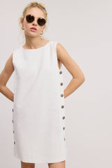 Side Button  Sleeveless Linen Dress