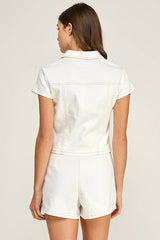 Button Front Stretch Crop Top