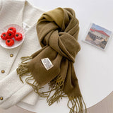 Double Sided Faux Cashmere Scarf-Solid Color Shawl_CWASC0968: Beige / (OS) 2