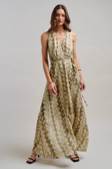 Snake Print Tencel Linen Halter Maxi