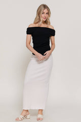 Off The Shoulder Side Ruched Sweater Top : BLK-black / L