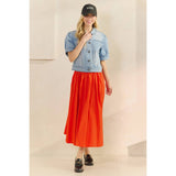Short Puff Sleeve Denim Top