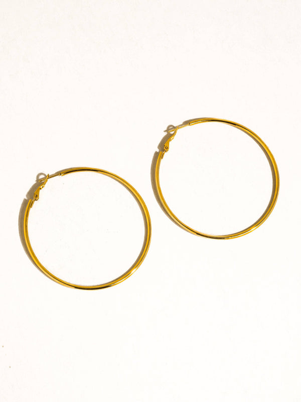 Eska 18K Gold Non-Tarnish Classic Thin Hoop Earring: Yellow Gold / 60 MM