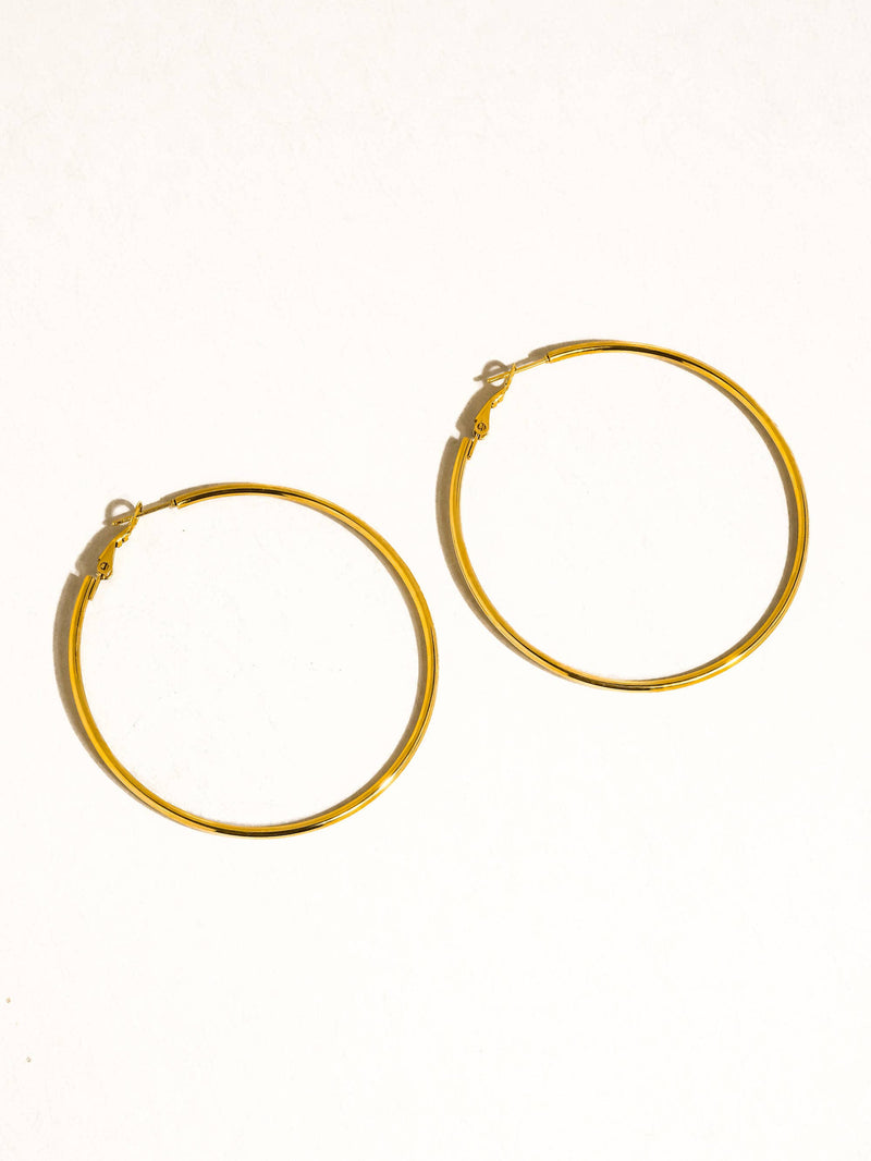 Eska 18K Gold Non-Tarnish Classic Thin Hoop Earring: Yellow Gold / 60 MM