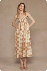 Wavy Striped Satin Midi Dress