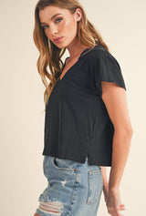 Short Sleeve V Neck Oat
