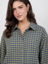 Women's Plaid Back Shirring Button Shirt: MILLIE / L
