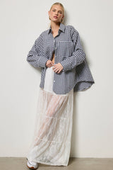 Oversized Gingham Button Down Shirt: Light Blue / L