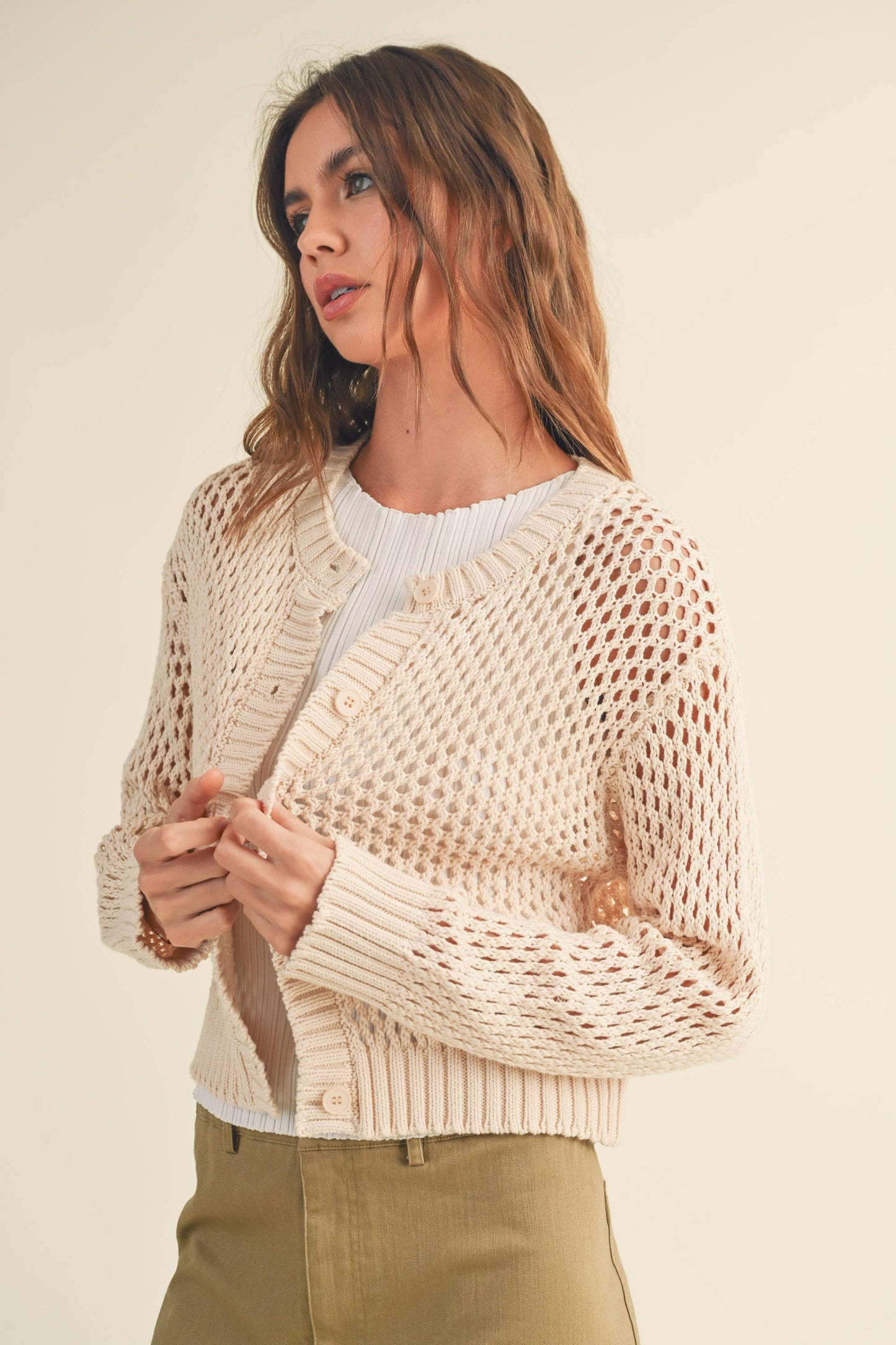 Beige Crochet Cardigan