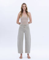 SUPER HIGH RISE FRAYED HEM WIDE BARREL LEG