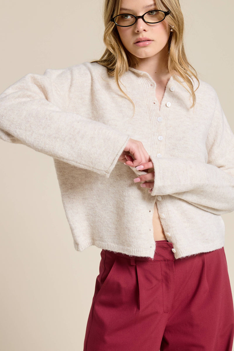Essential Button Down Cardigan Top Walnut