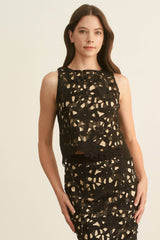 CROCHET CROP SLEEVELESS TOP AND SKIRT SET - HESET0025: Black / L
