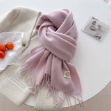 Double Sided Faux Cashmere Scarf-Solid Color Shawl_CWASC0968: Beige / (OS) 2