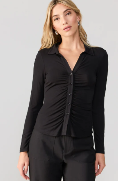 V Neck Ruched button down