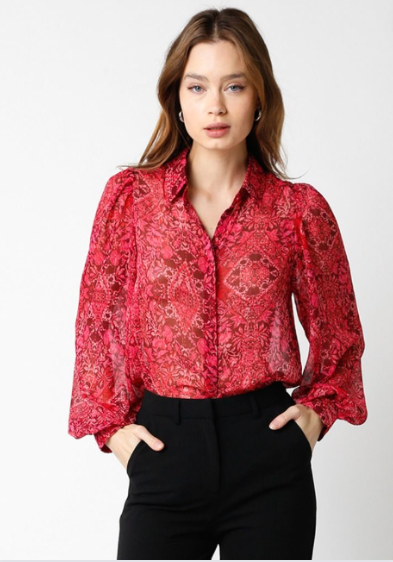 Print sheer blouse