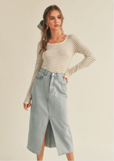 Washed Denim Slit Front Skirt