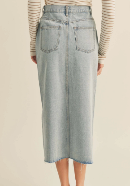 Washed Denim Slit Front Skirt