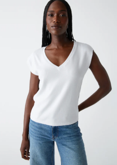 V Neck power shoulder top