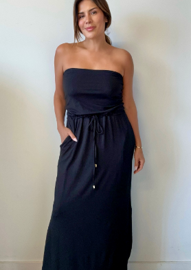 Strapless Black Dress with Tie