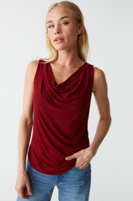 Ribbed Cowl Neck Top